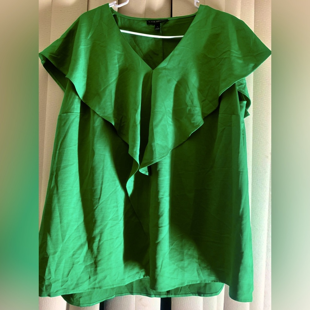 Lane Bryant kelly green ruffle satin office career work wear blouse size 24